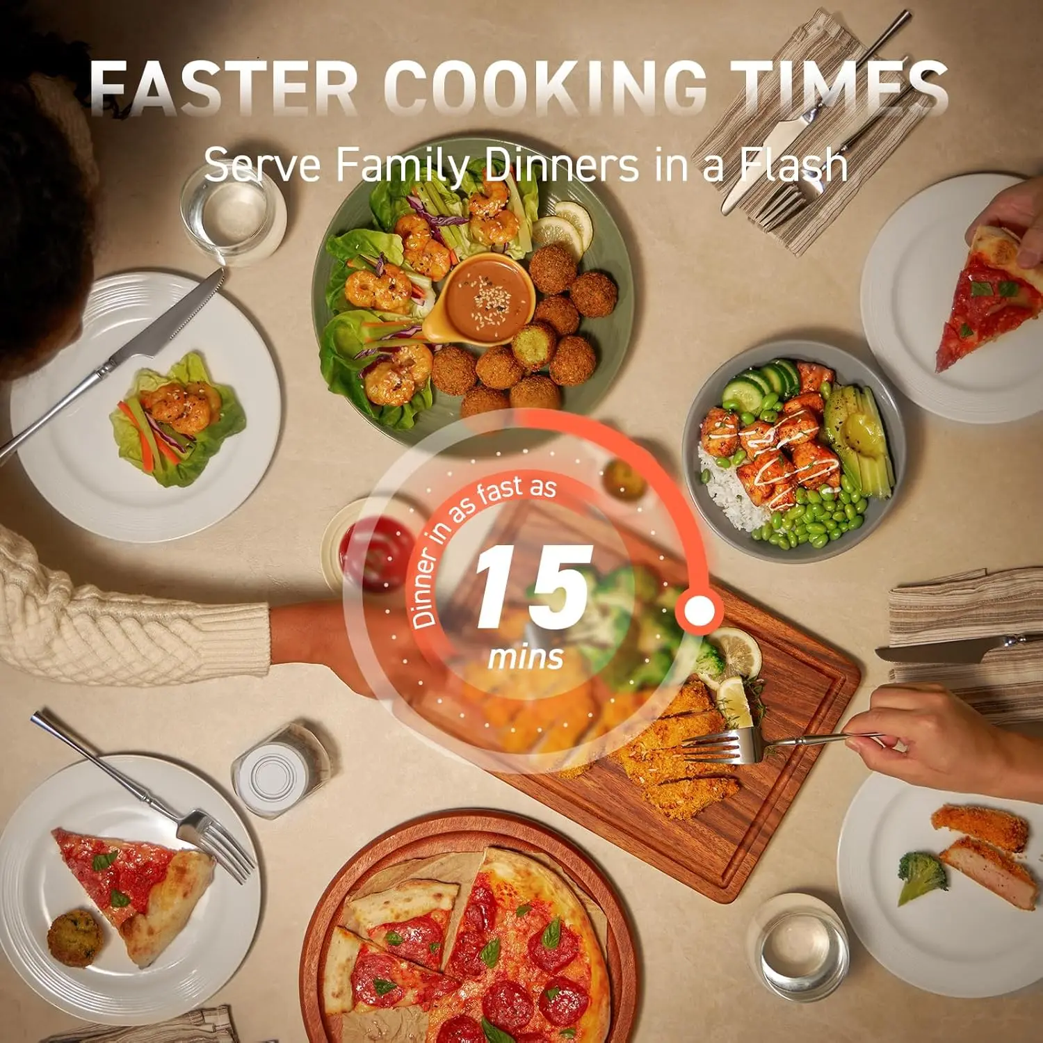 Friggitrice ad aria 9 in 1, compatta e grande da 6 Qt, modalità Turbo veloci, 90‐450 ° F Calore preciso per risultati uniformi, fino al 95% meno di olio*, Ro