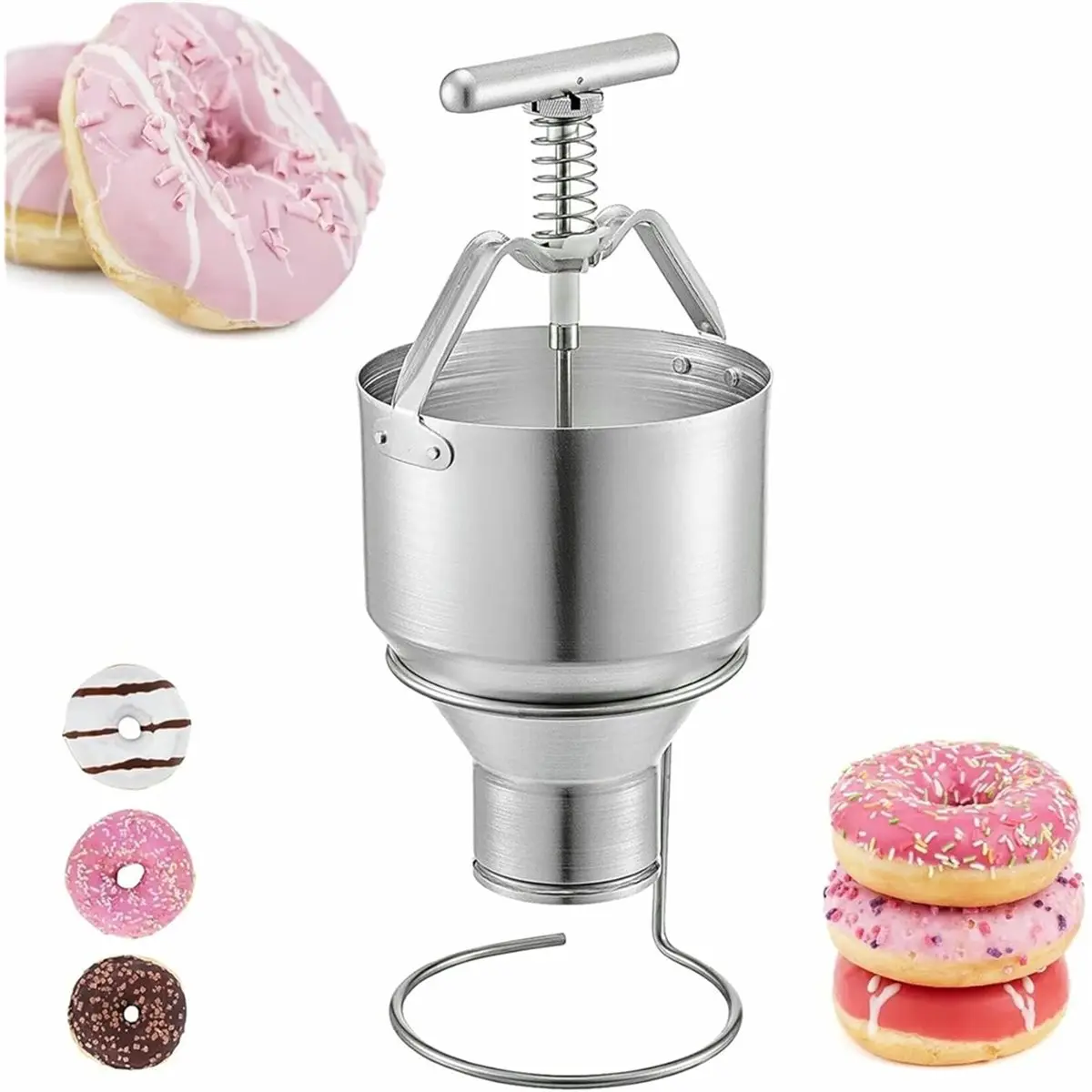 ABZT Manual Donut Depositor, 3L Donut Dispenser with Stand, Stainless Steel Donut Dropper Maker, for Home, Bakeries, Cafes
