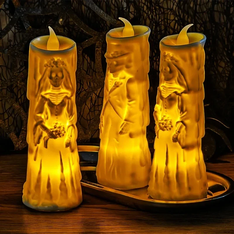 1/2PCS Halloween LED Candle Light Zasilane bateryjnie bezpłomieniowe świece Ciepłe światło Lampka nocna do dekoracji domu Halloween Party