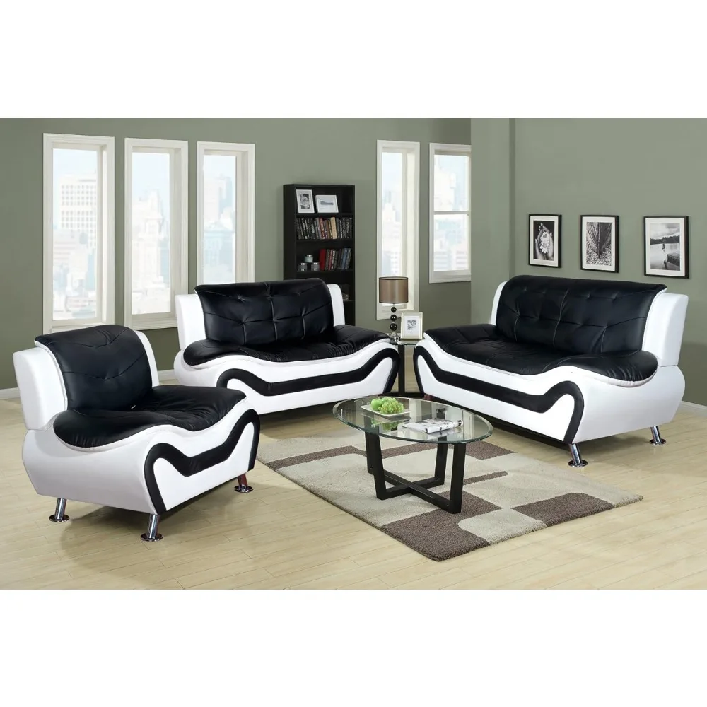 

Piece Aldo Modern Sofa Set, Black/White