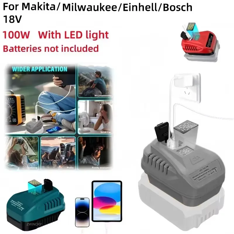 1 Adaptador de Carga para Baterías de Iones de Litio de 18V Dewalt/Makita/Milwaukee/Einhell con Pantalla LED