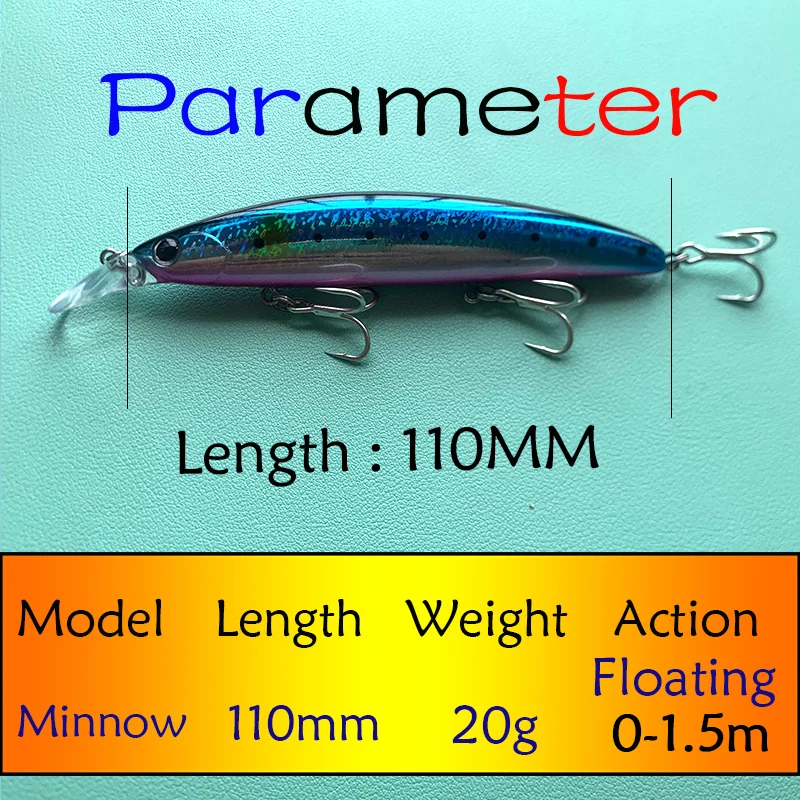 Testar Floating Minnow Bait Fishing Lure 110mm 20g Long Casting Stickbait Artificial Wobblers Jerkbait for Pike Bass Pesca