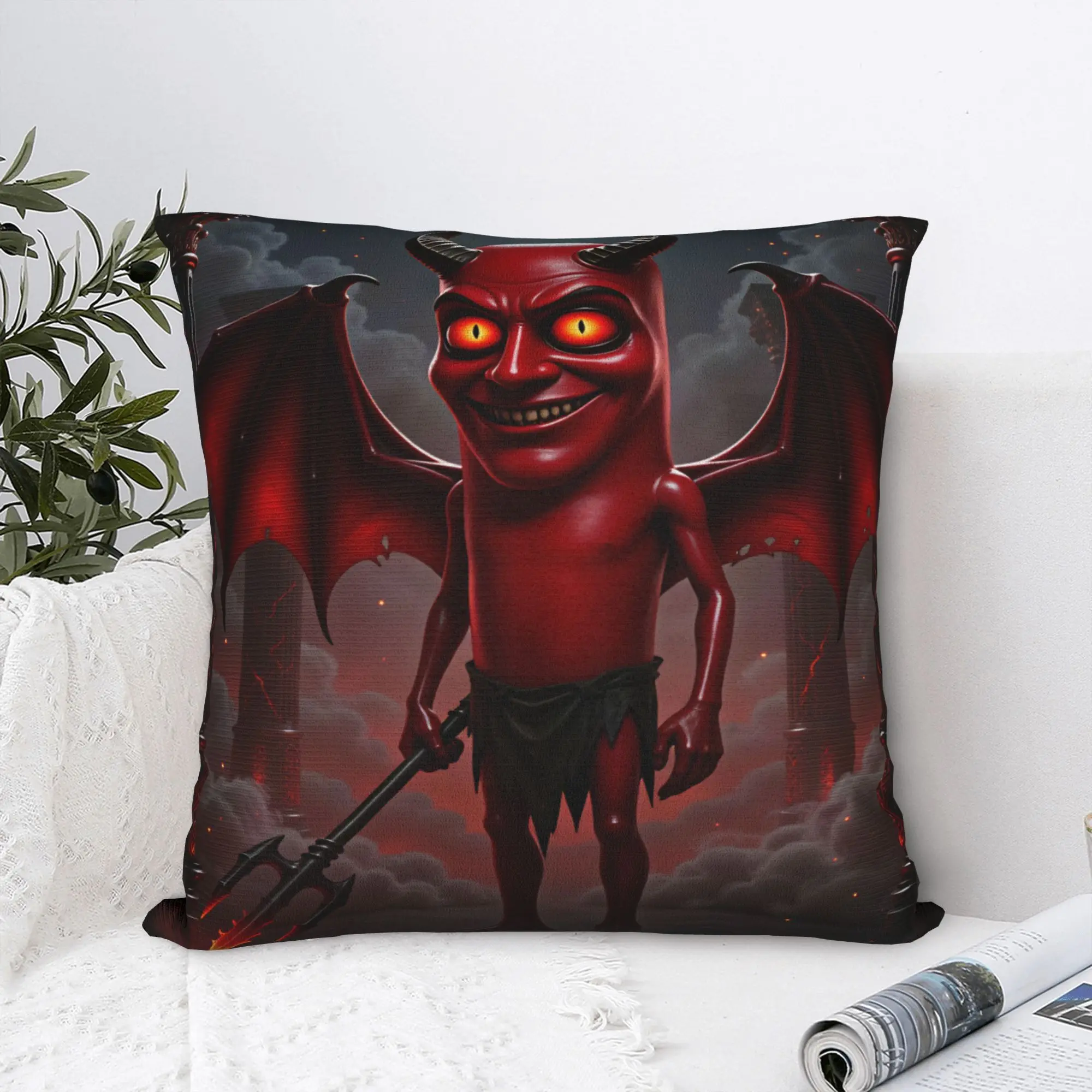 Tung Tung Sahur Red Devil Demon Horror Meme Pillowcases  Kawaii Pillow Case For Sofa Car Home Decor Comfy Pillow Cover