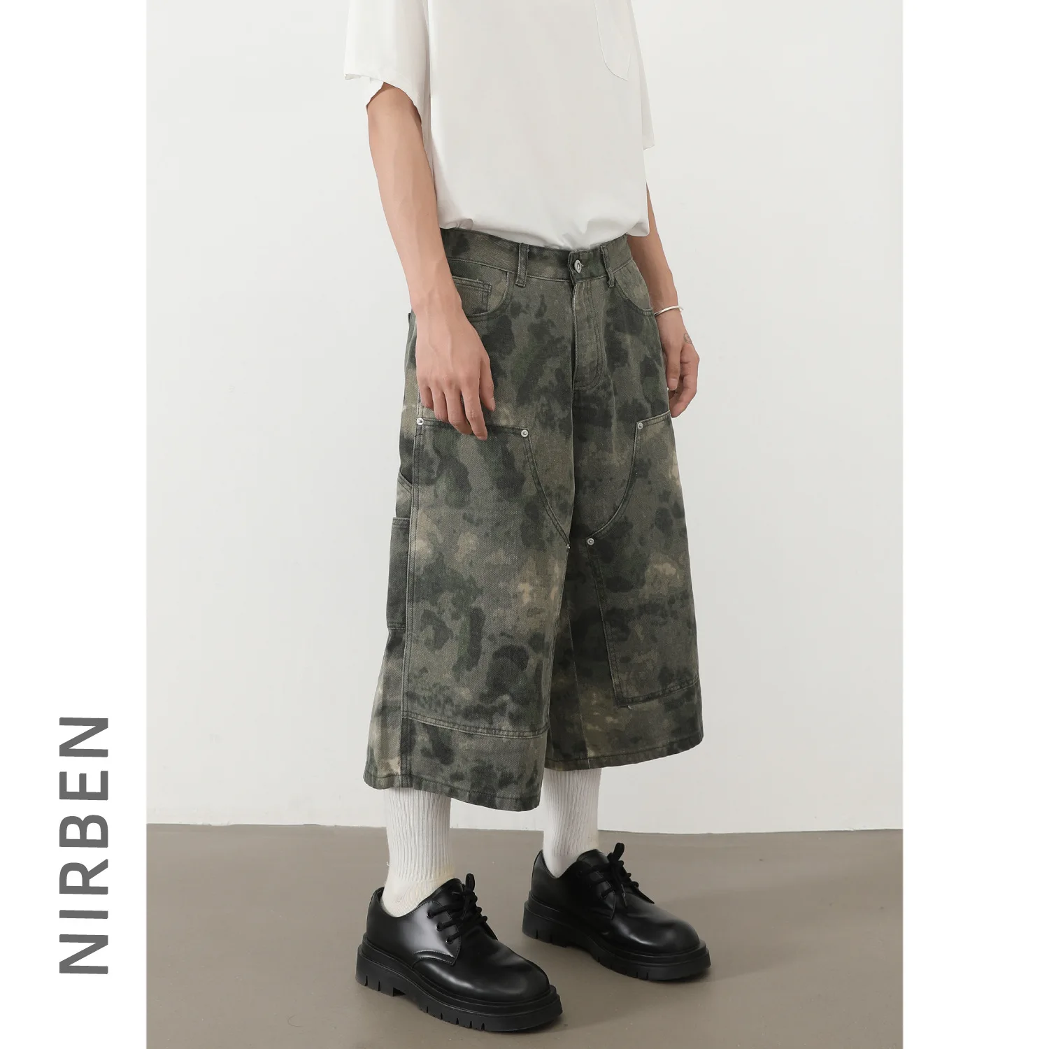 American Vintage New Men's Loose Straight Casual Trendy Simple Basic Daily Camouflage Cargo Denim Shorts Male Bottom Clothes