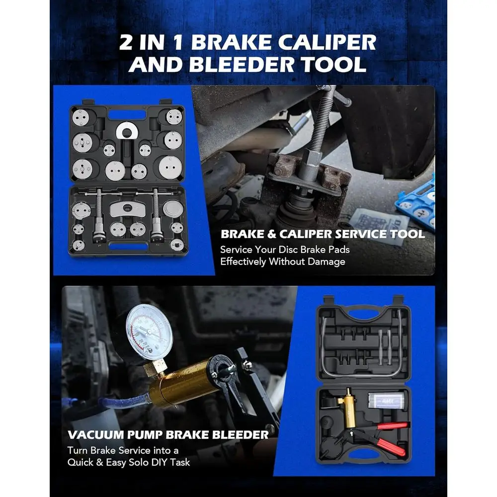 Orion Motor Tech 2 in 1 Brake Caliper Compression Tool & Brake Bleeder Kit, Handheld Vacuum Pump Brake Bleeder Tool Set, Disc Br