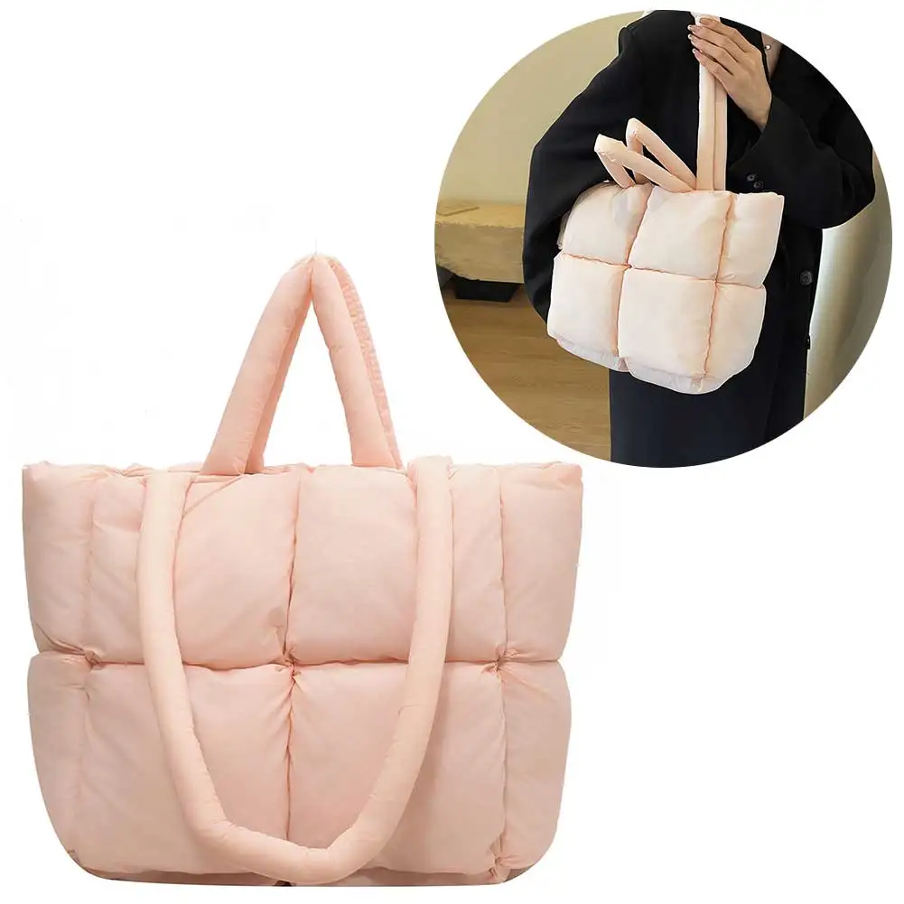 Women Quilted Puffer Tote Bag Lightweight Padded Shoulder Bag Versatile Puffy Armpit Bag Top Handle Bag Pillow Shopper Bag