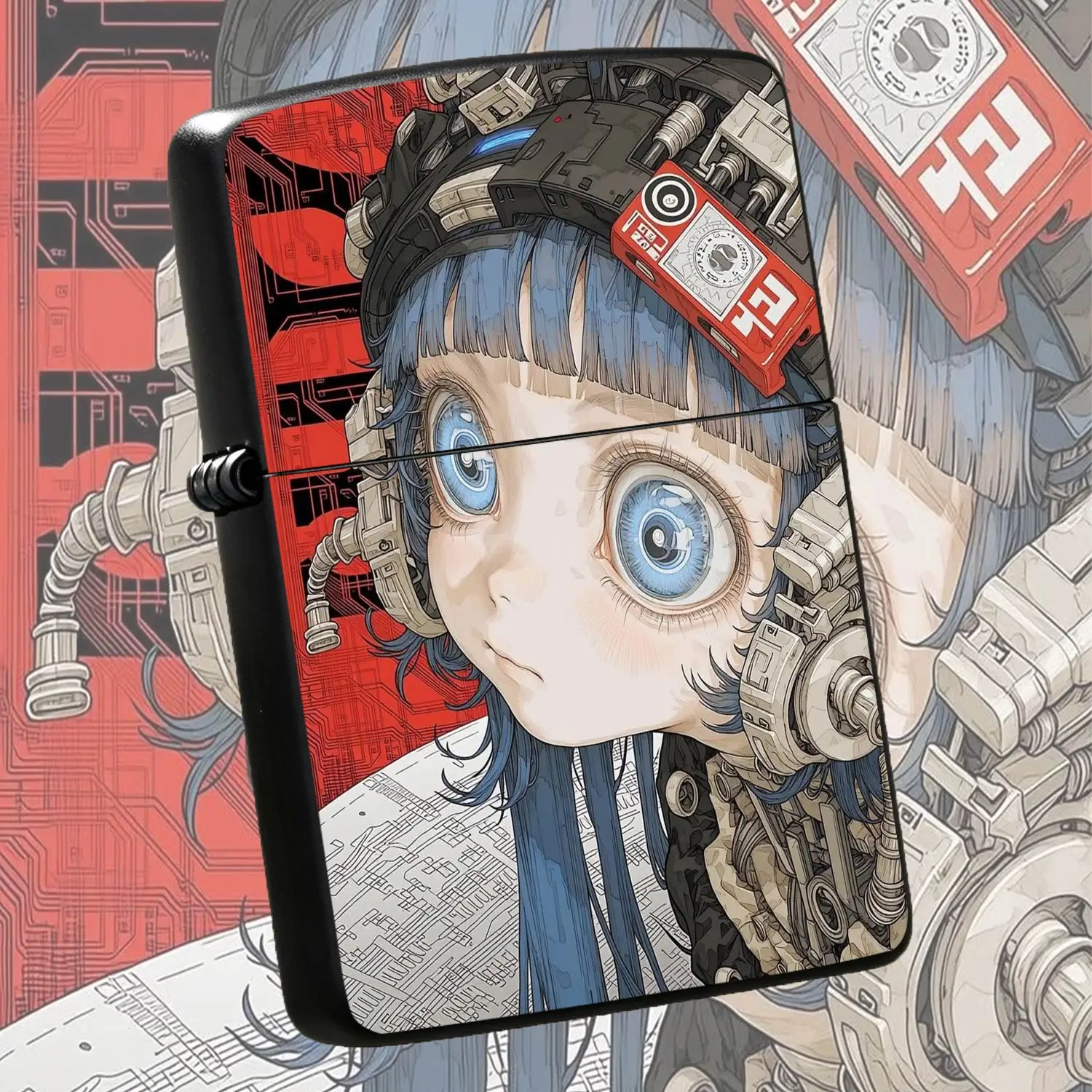 Cyber Blue-Eyed Girl Art Lighter, Sci-Fi Texture Decor, Portable Versatile Igniter For Travel Outdoor Daily Scenarios, Unique Aesthetic Collectible Gift, Stylish Practical Accessory With Distinct Cyber Art Vibe For All Occasions A Humorous
