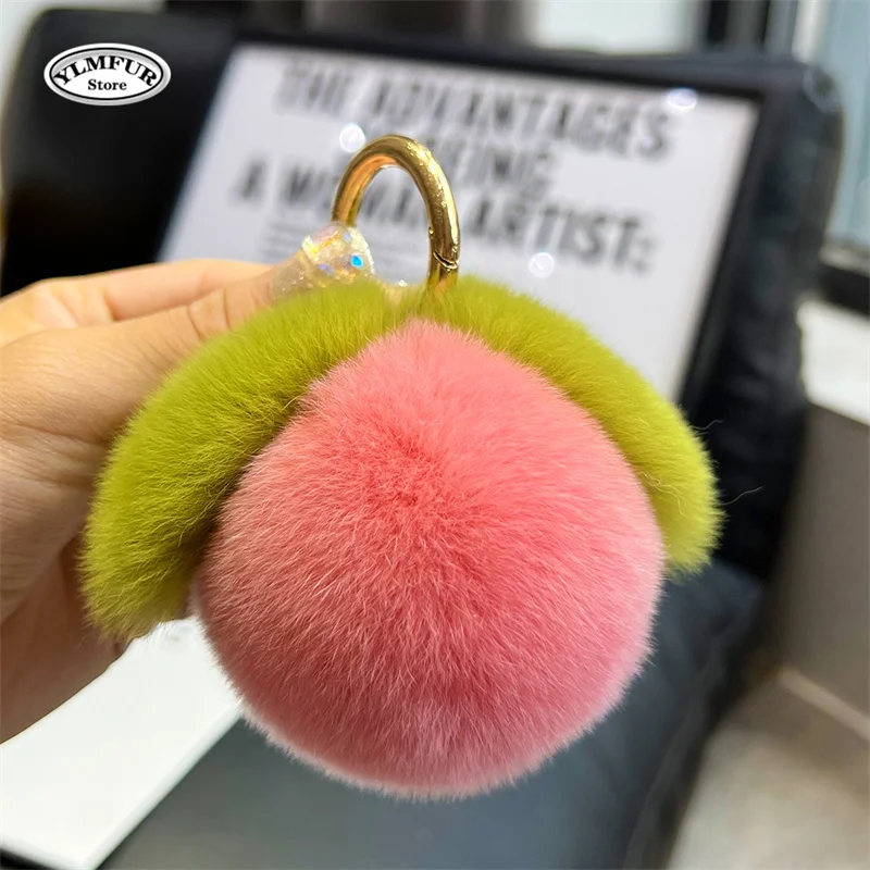 

Cute Furry Peach Keychain For Car Keys High Quality Fluffty Plush Keychain Kawaii Soft Fur Pink Peach Fur Keyring Bag Pendant