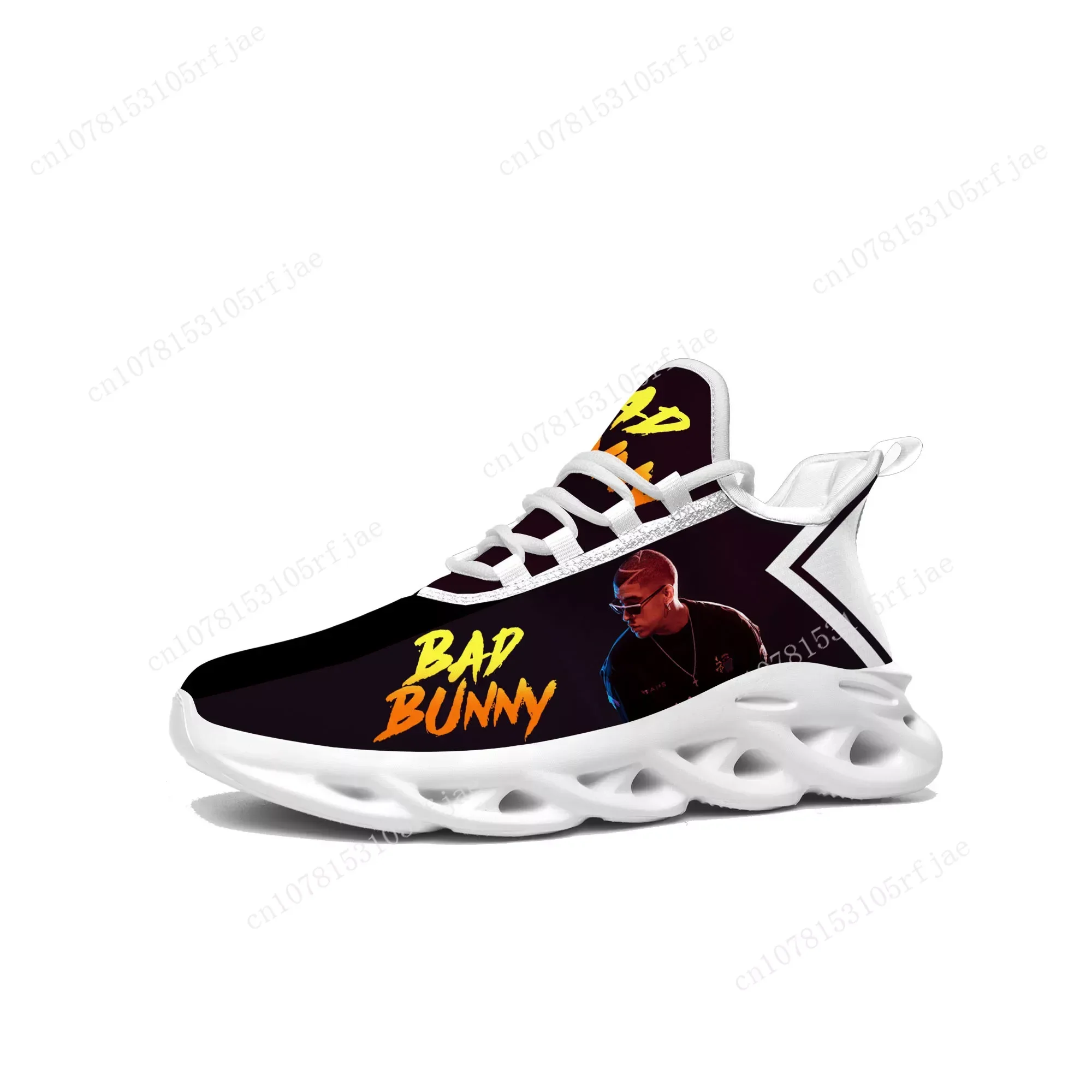 Bad Bunny Sneakers datar pria wanita Hot Hip Hop Rapper sepatu olahraga lari Sneakers bertali alas kaki jala sepatu buatan khusus putih