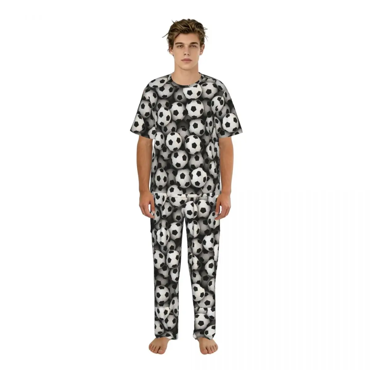 

Men's short-sleeved pajamas two-piece trousers Soccer Balls Sea home wear suit sleepwear