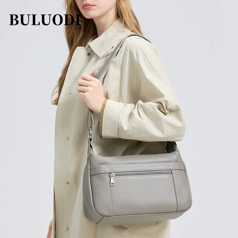 

Women's multi pocket zipper shoulder bag large capacity mommy bags women's durable leather crossbody bag suitable for travel