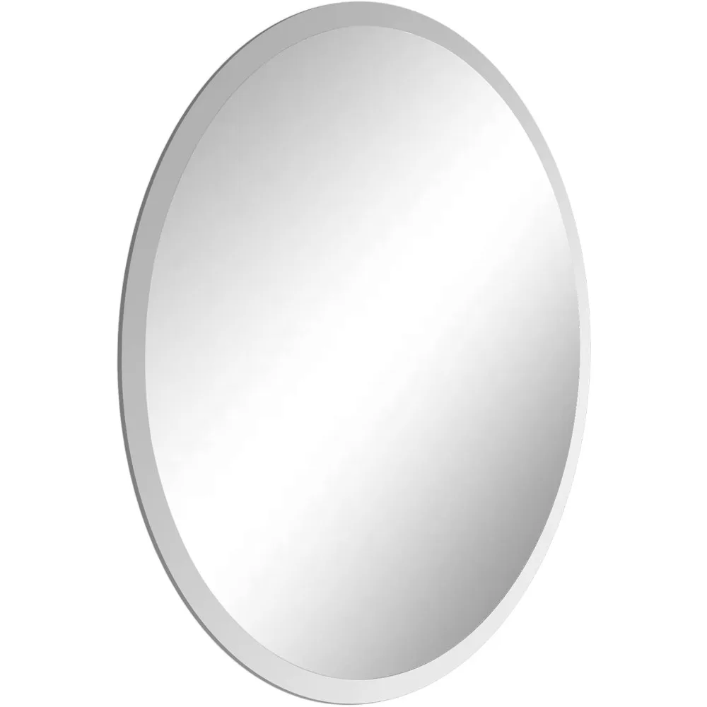

Frameless Oval Beveled Wall Mirror with Safety Backing, Hooks for Bathroom Vanity Bedroom Living Room, 24x36 Inches