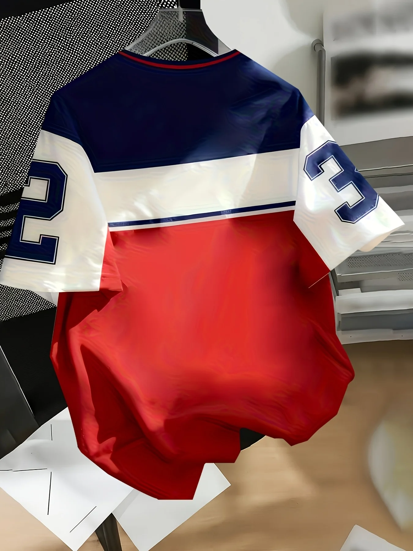 Hot selling American California color blocked patchwork pentagram 32 mid gender short sleeved loose casual sports jersey