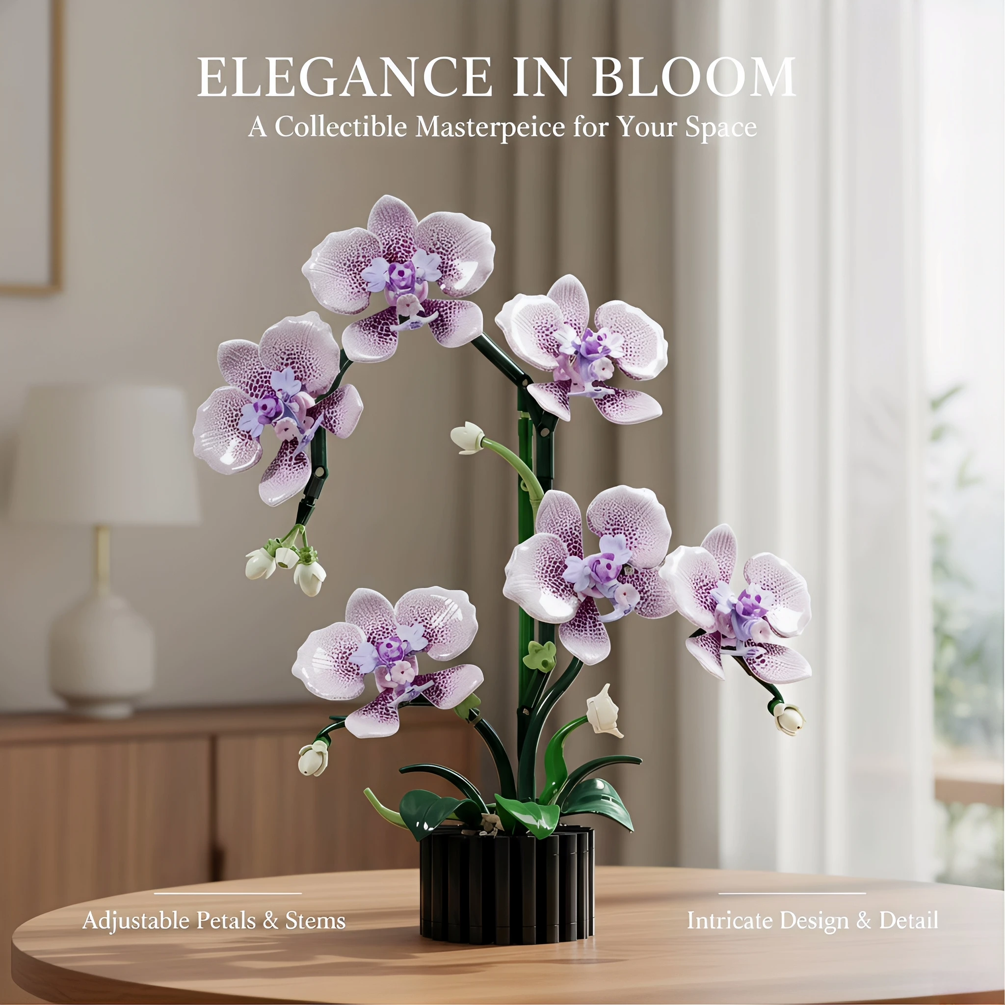 Ensemble de 619 blocs de construction Orchid Building Blocks, modèle de bouquet de fleurs en vase, briques, idée de décoration pour la maison, cadeaux de vacances