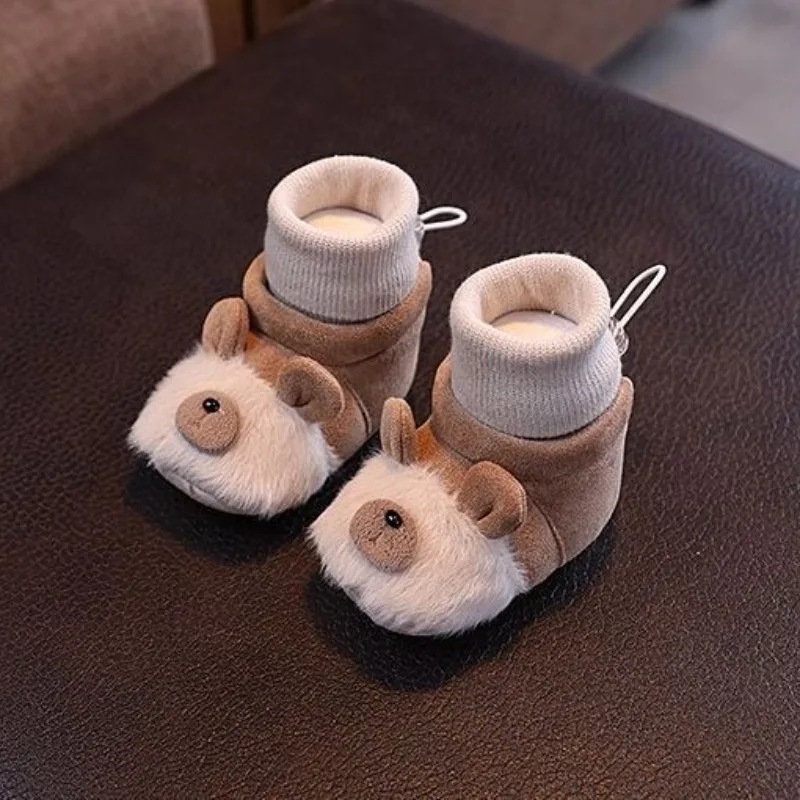 

Зимняя детская обувь премиум-класса для детей от 3 до 12 месяцев, термообувь для ходунков на флисовой подкладке с противоскользящей хлопковой обувью для мальчиков и девочек