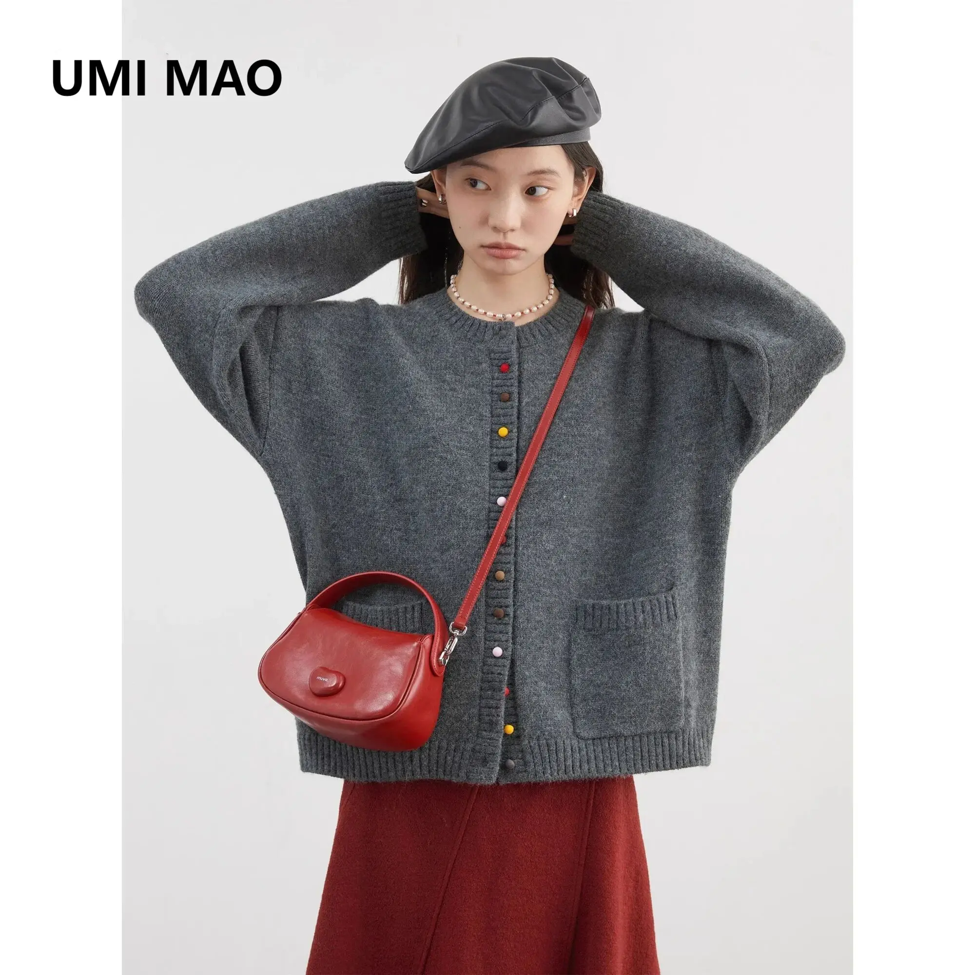 

UMI MAO корейские женские свитера свободные повседневные с круглым вырезом красочные карамельные пуговицы вязаный кардиган женские джемперы осень-зима