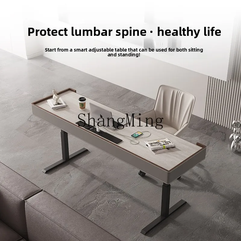 

CL Electric Lifting Slate Desk Home Walnut Computer Desk Solid Wood with Drawer