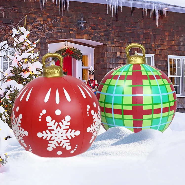 

60CM Outdoor Christmas Inflatable Decorated Ball PVC Big Large Balls Xmas Tree Decorations Toy Ball Without Light Christmas Gift