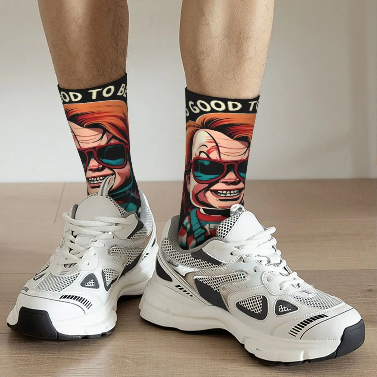 Casual Men Socks It's Good To Be Bad Halloween Merchandise Soft Horror Movie Chucky Sport Stockings All Seasons