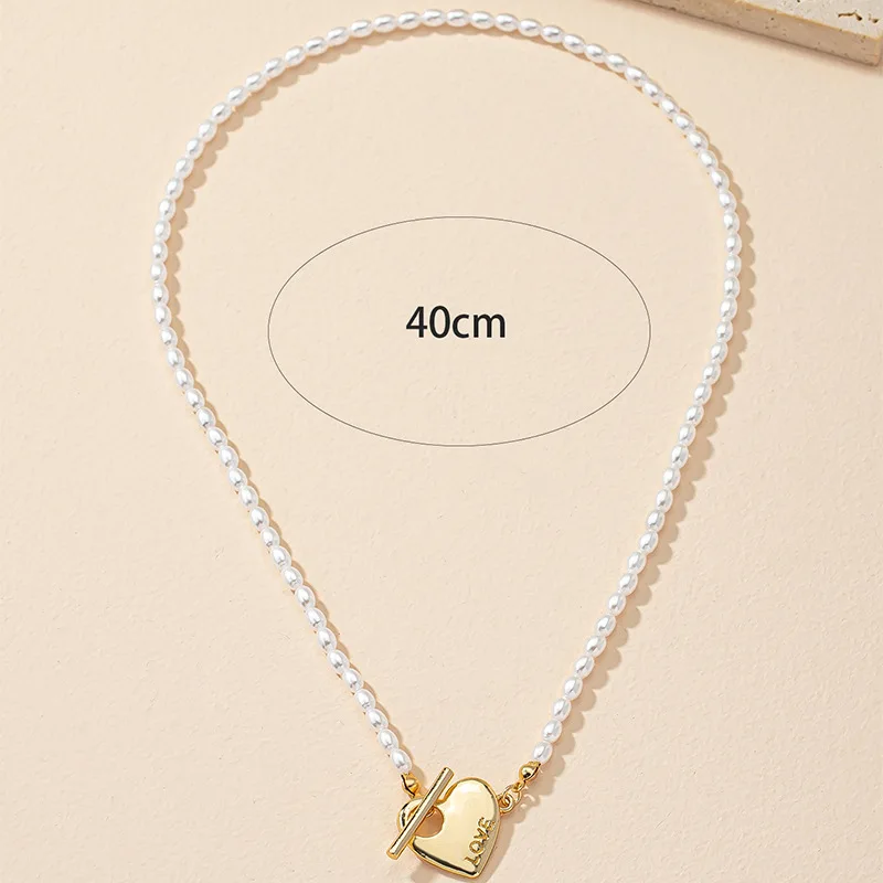 Elegant Pearl Necklace For Women Heart Pendant Necklaces Luxury Imitation Pearls OT Chain Necklaces Korean Jewelry Girls Gifts