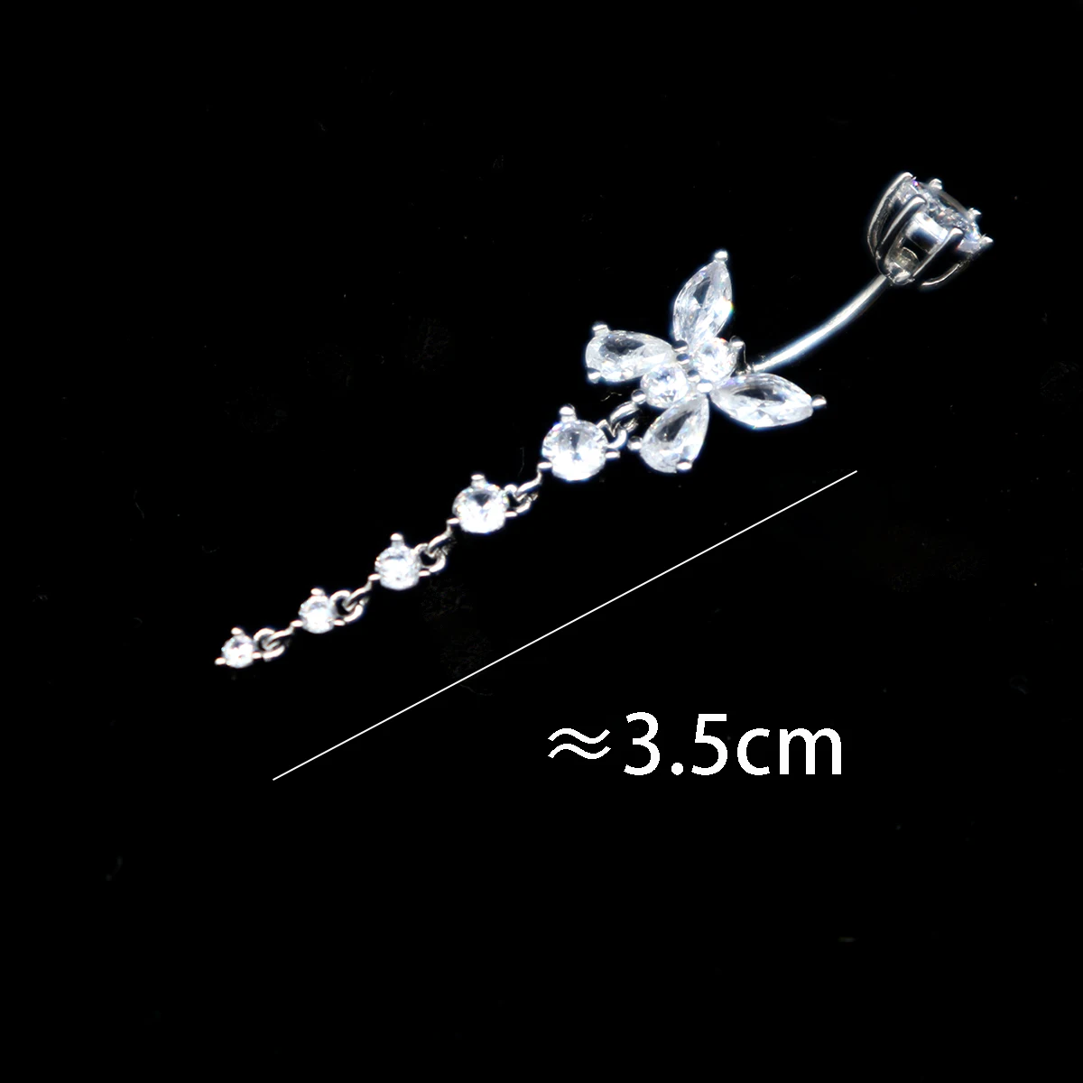 Piercing papillon en argent Sterling 925, anneaux de nombril, bouton de ventre, décorations longues en Zircon, Dangle de 1.5 MM d'épaisseur