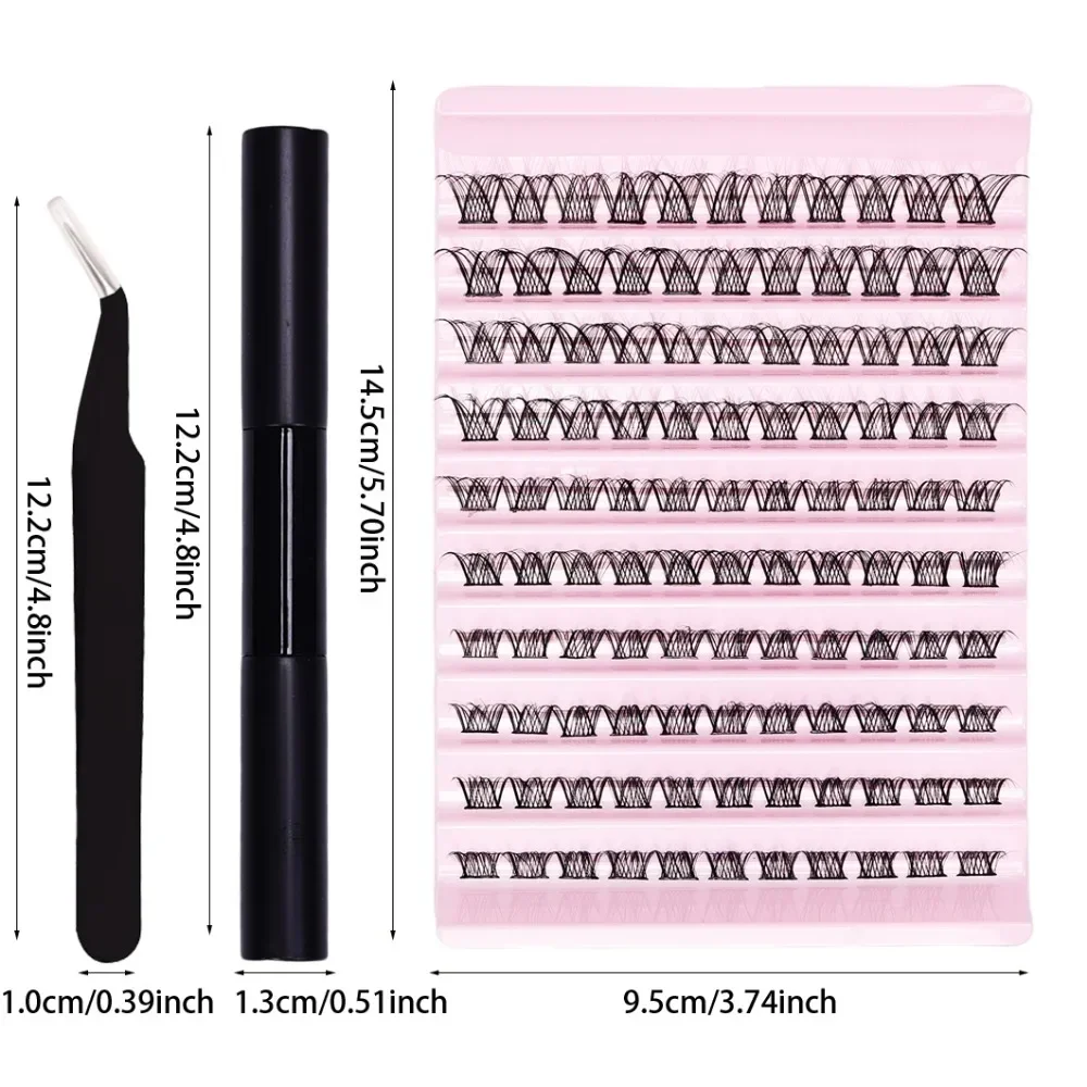 DIY 속눈썹 연장 키트, 속눈썹 및 트위저, 속눈썹 접착제 및 실란트, 혼합 길이 110 클러스터