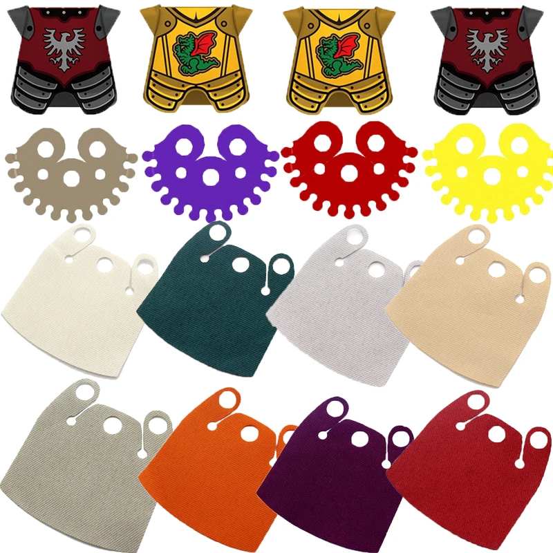 

MOC средневековые военные строительные блоки, аксессуары, персонажи, солдаты, фигурки, подарки, носимые плащи, жилет с черным орлом, доспехи, лошадь