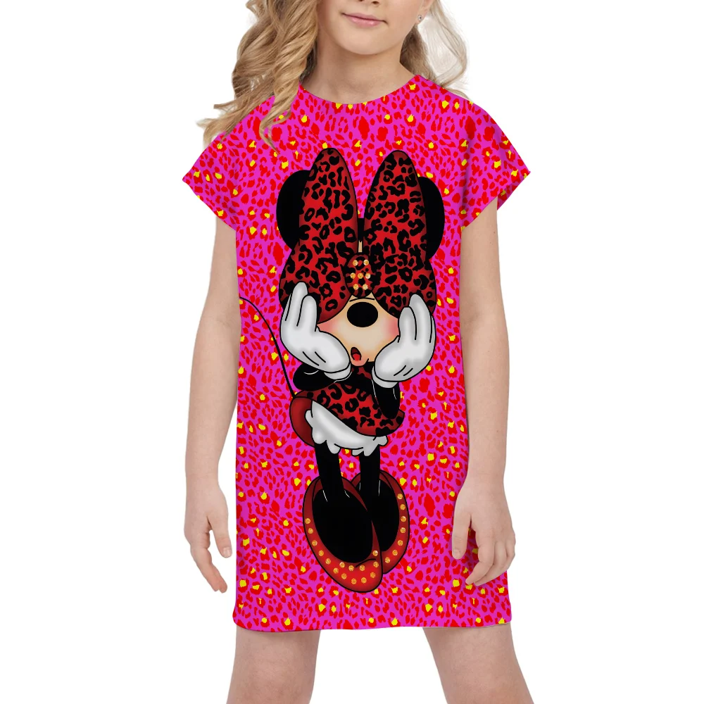 Girl Dress Disney Minnie Mouse 3D Printed Short Sleeve Children Summer Tees Shirts Birthday Party Dresses Girls Clothing Tops