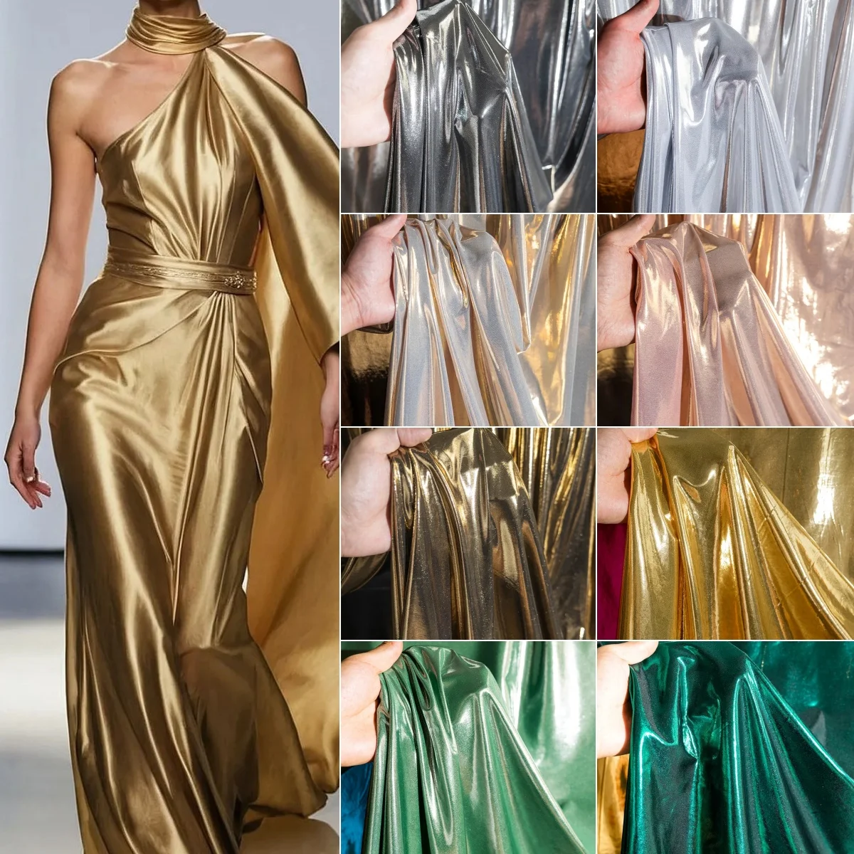 

Golden glitter laser fabric soft liquid reflective leather fabric sewing stage costumes wedding siy party background