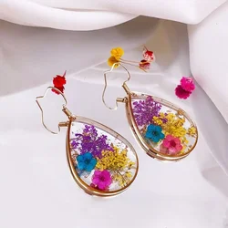 Colorful Natural Flower Earrings Unique Pressed Flower Earrings Custom Accessories Natural Flower Epoxy Resin Earring Wholesale