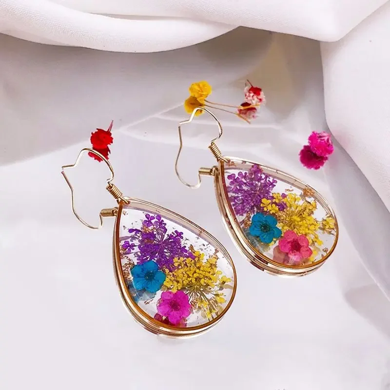 Colorful Natural Flower Earrings Unique Pressed Flower Earrings Jewelry Accessories Natural Flower Epoxy Resin Earring Wholesale