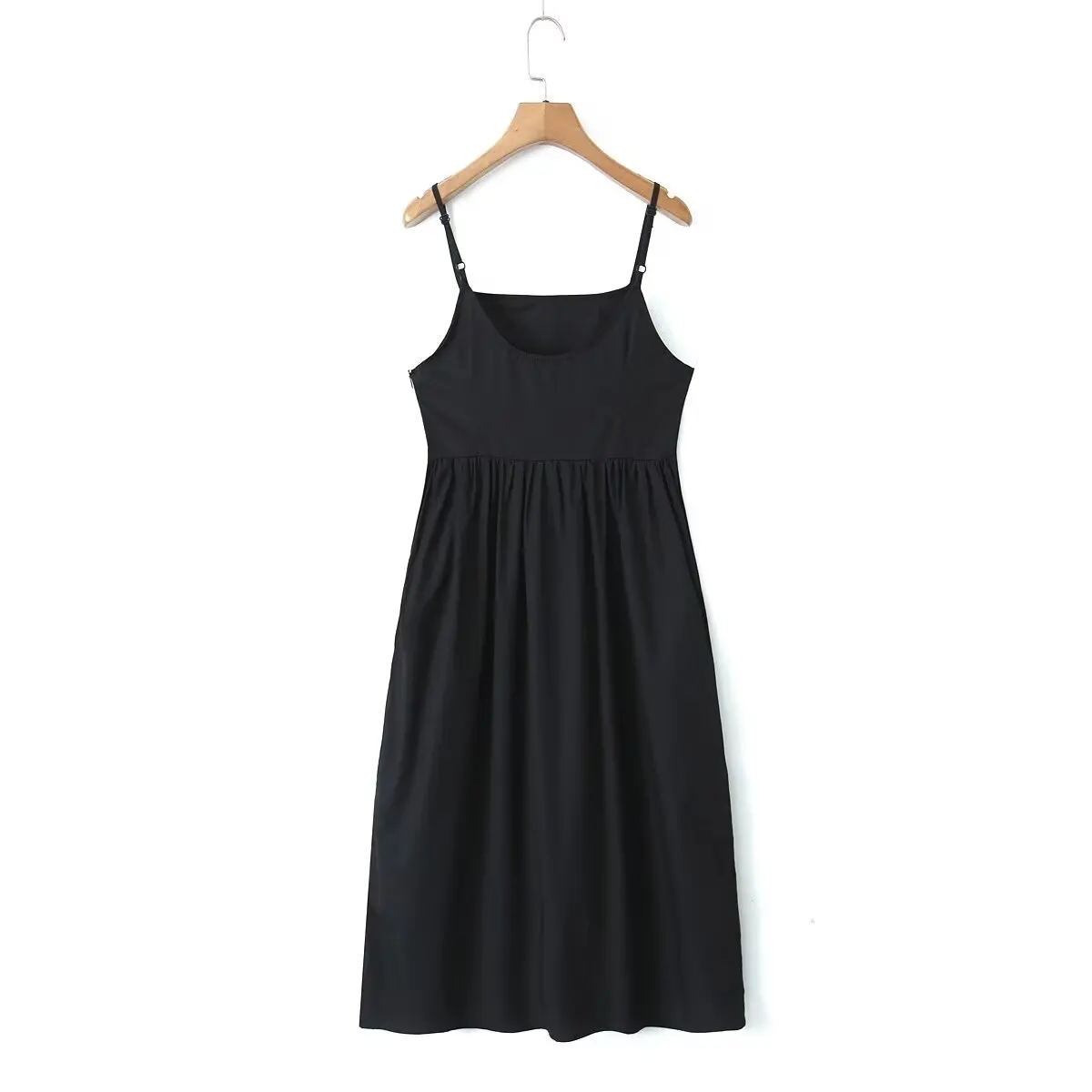 Withered Summer Dress Women French  Midi Dress Elegance Bow Camisole Holiday Casual Cotton Black Dress 2024