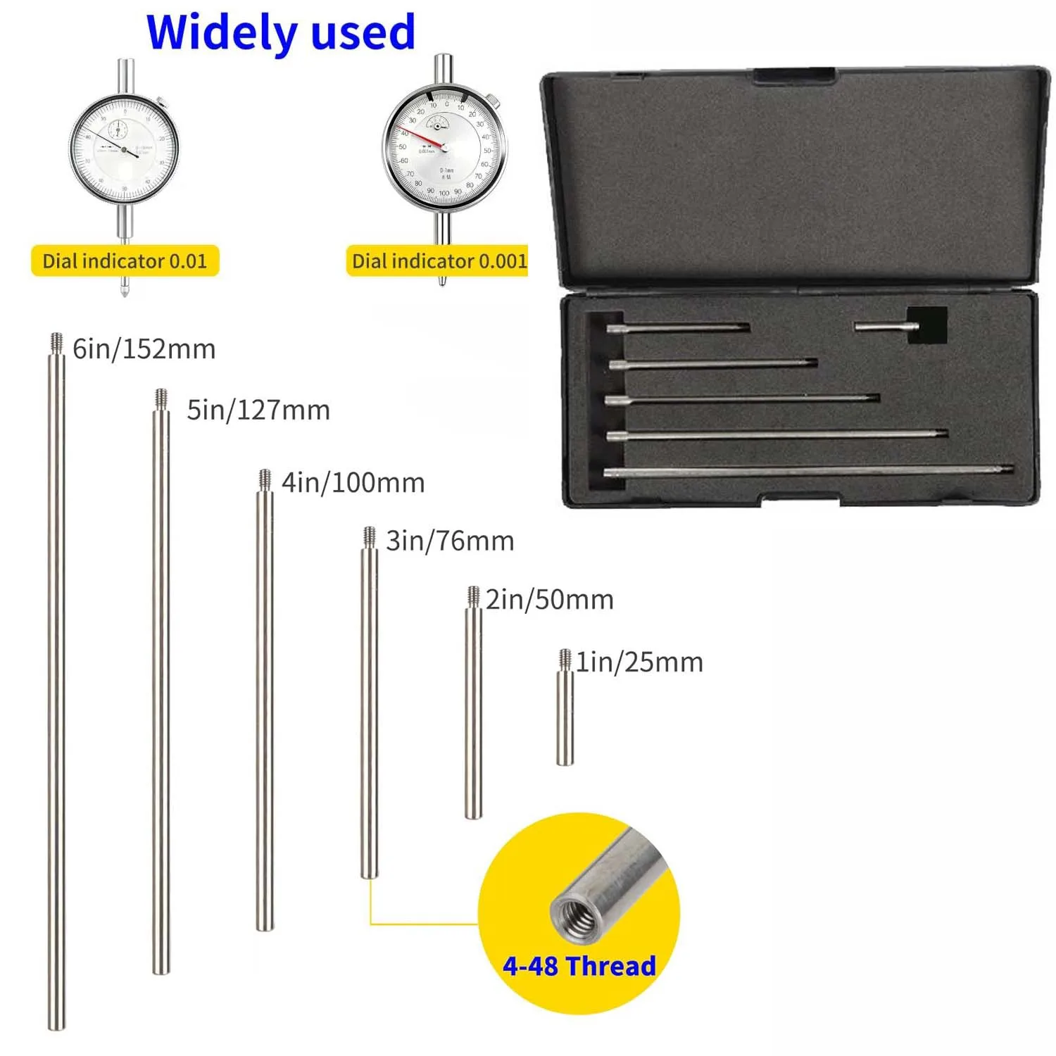 6pcs Digital Indicator Extension Stem Rod Set 30-100mm For Digital Indicators Extension Rod Measuring Tools