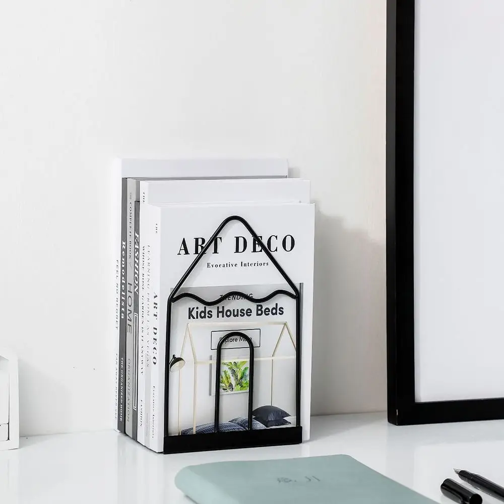 Modern Hollow Metal Bookends Sturdy Anti-slip Document Holder Reusable Space Saving Simple Book Stand Home Decoration