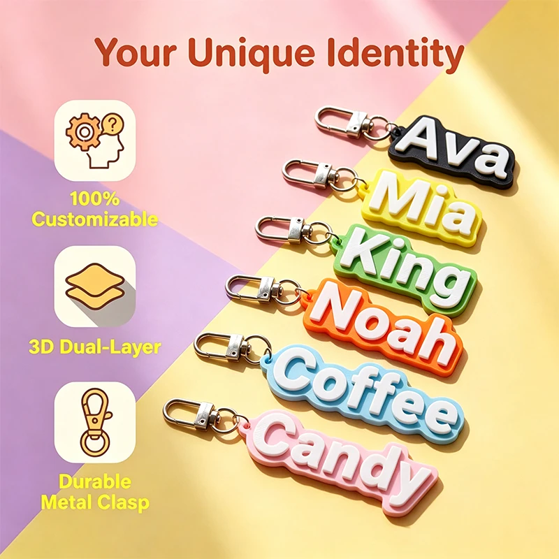 Cute Acrylic Custom Letters Name Keychain Personalized Double Layers Nameplate Tag Backpack Car Keyring Colored Bag Charm Gift