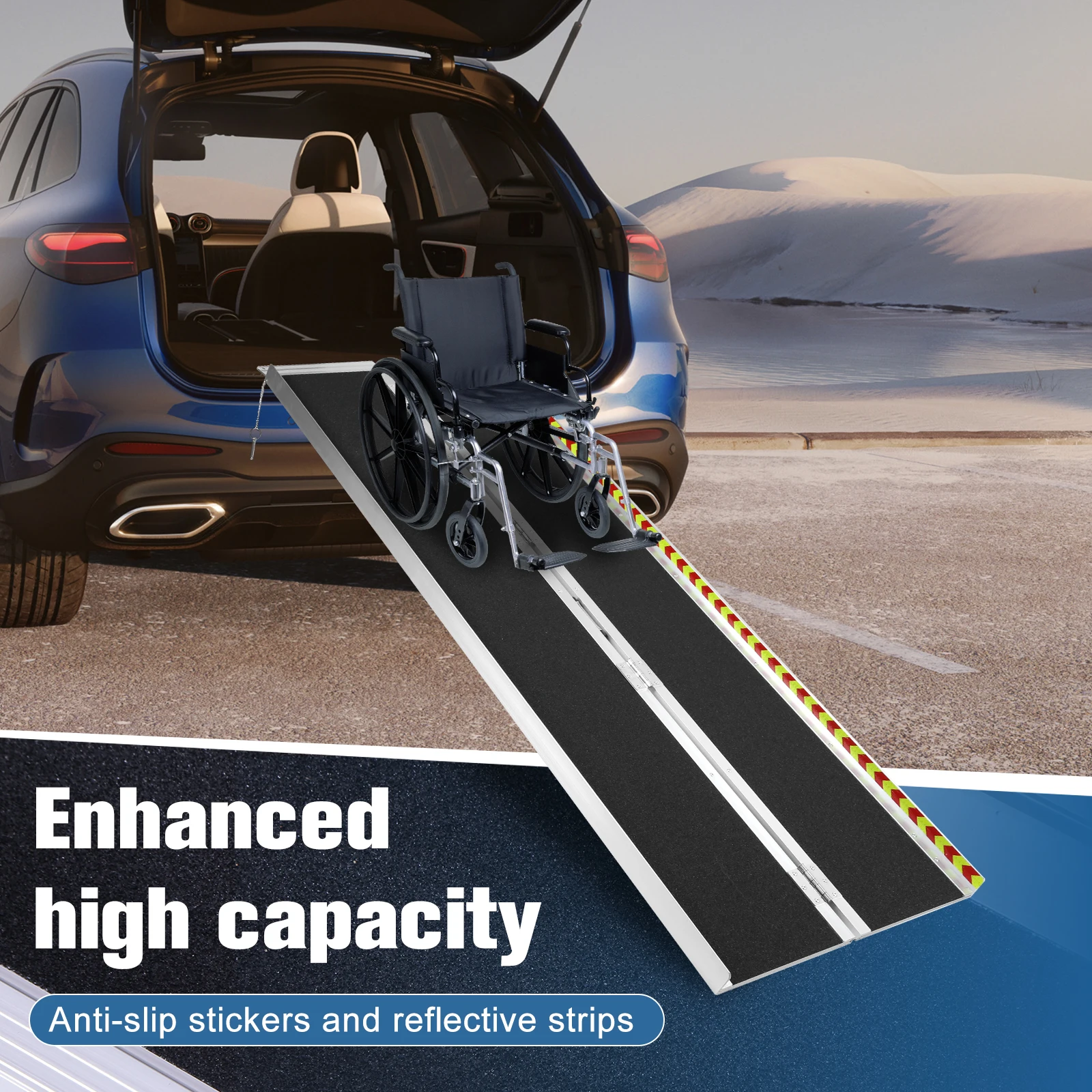 Portable Wheelchair Ramp 6/7/8FT Non-Slip Aluminum Folding Handicap Ramp Door Threshold Wheelchair Ramp for Steps Doorways