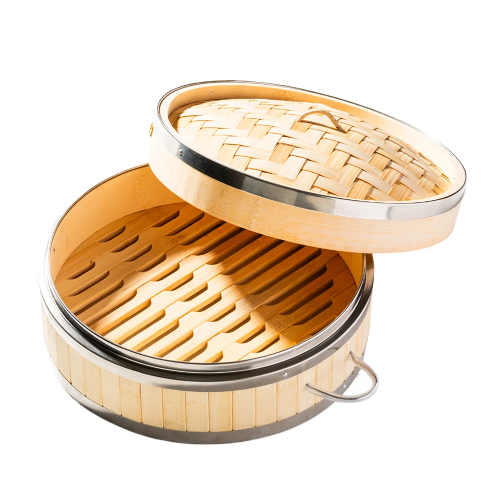 

10 Inch 25.4cm Handmade Two Tier Baskets Bamboo Steamer Dumpling Dim Sum Chinese Food Steamers