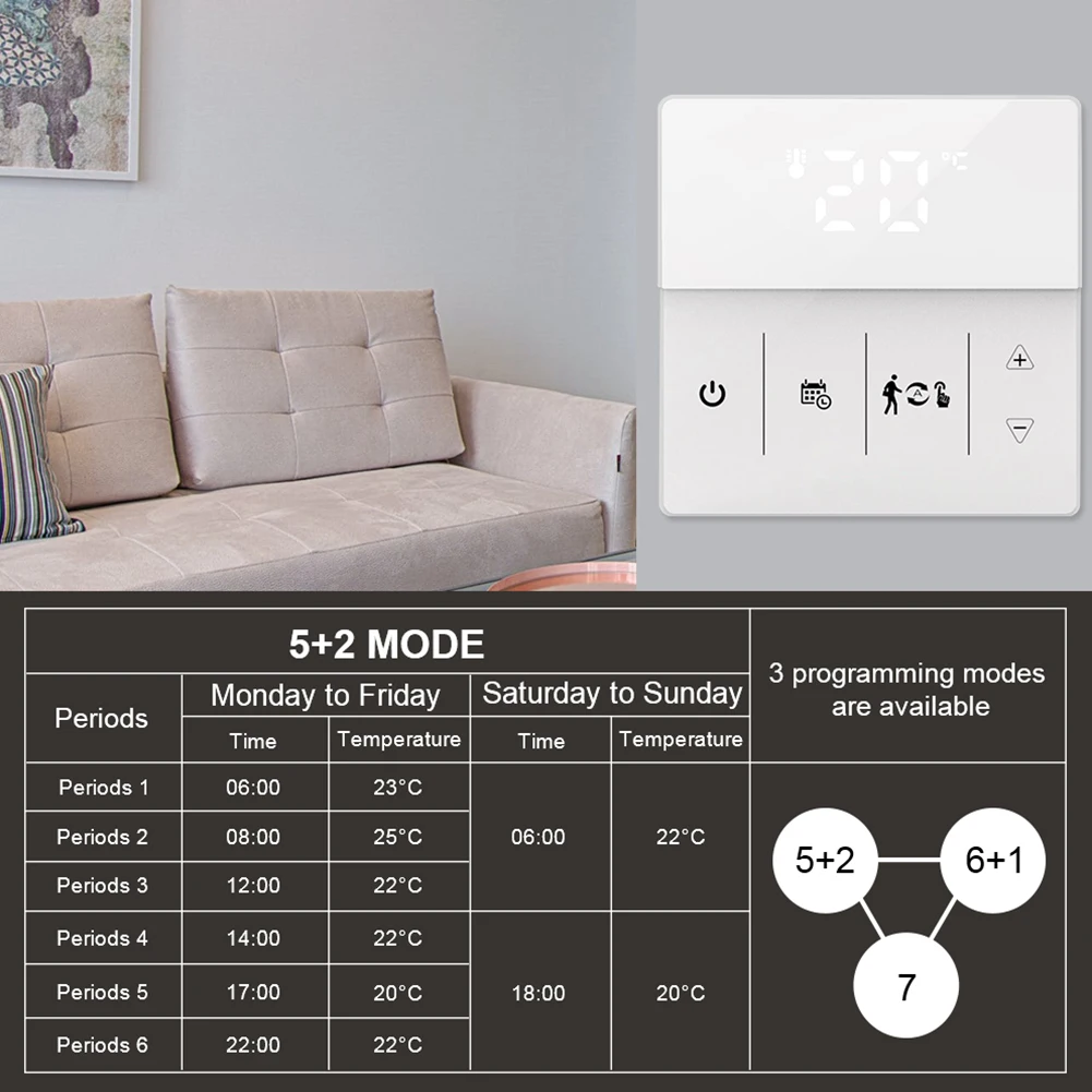 Touch Screen Thermostat Smart Thermostat Home Automation Mobile App Compatible Remote Temperature Control For Electric Heating