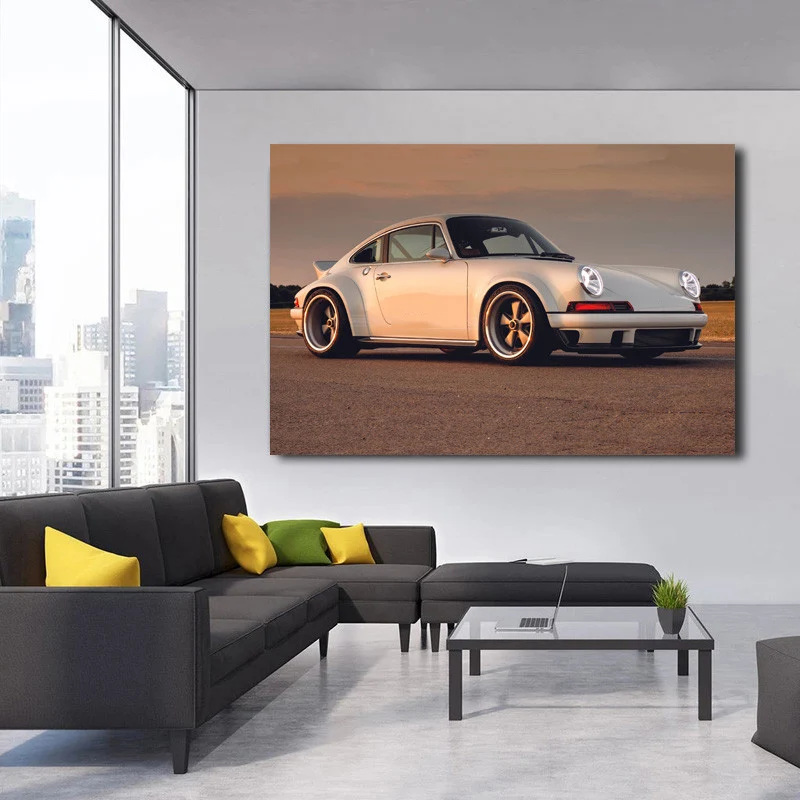 Modern Art Decorative Paintings Supercars 911 White Car side view Wall Picture Canvas Posters Prints Bedroom Home Decor Unframed