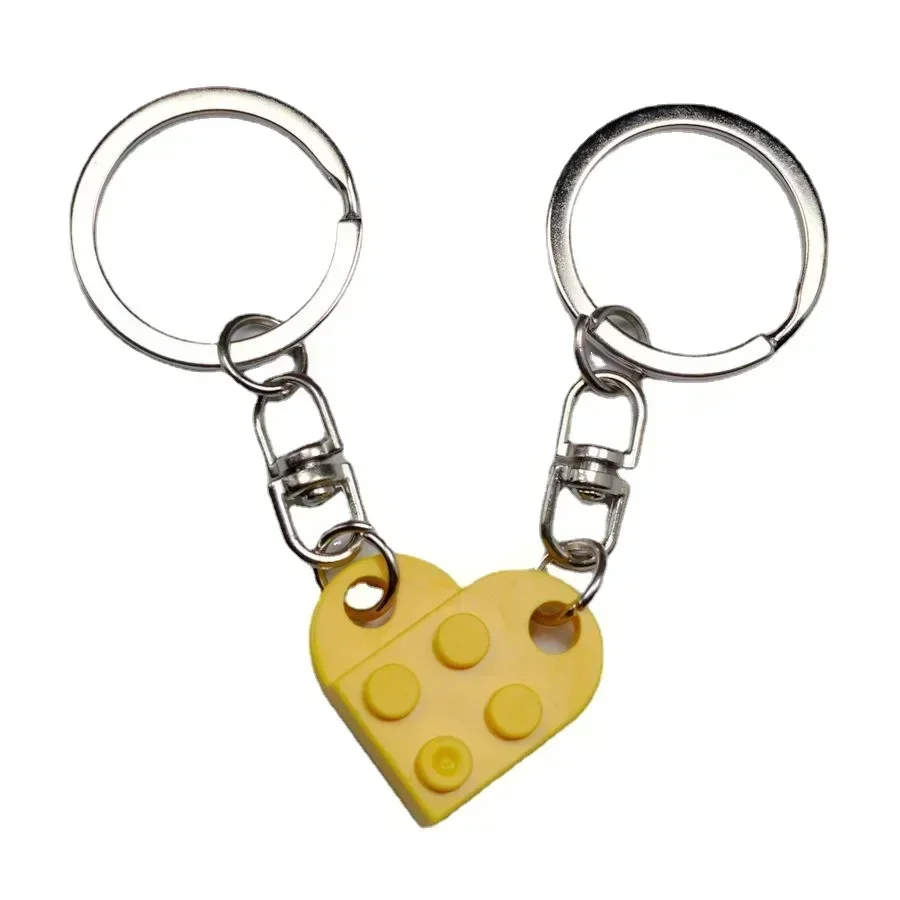 1Pair Cute Love Heart Building Block Keychains for Couples Women Men Friendship Separable Love Heart Brick Key Ring Jewelry Gift