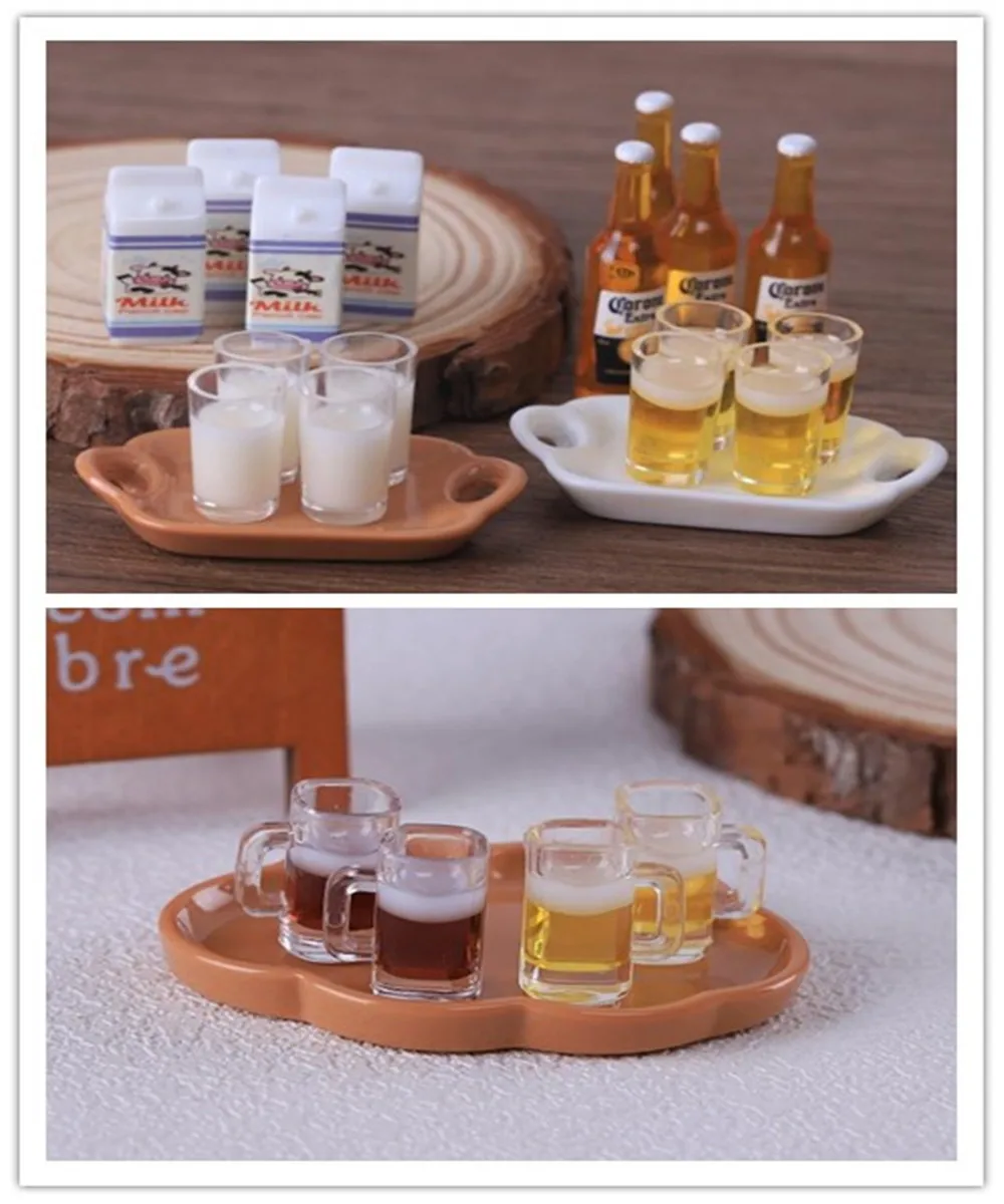 100 יח 'מיני בירה גביע חלב קרטון גביע חלב מודל בובה בית מיניאטורות גן פיות פיות קוואי 3D שרף בובות בית שרף