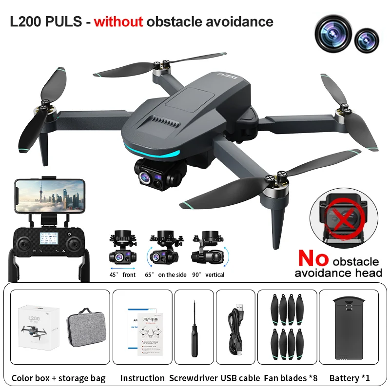 L200 Plus GPS Drone 4K Professionele HD Camera 3-Axis Gimbal Optionele Obstakelvermijding Borstelloze 5G WIFI FPV RC Quadcopter Speelgoed