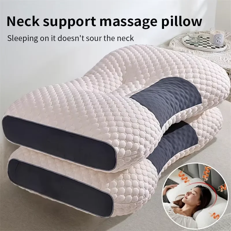 Neck Pillow Help Sleep and Protect The Pillow Neck Cervical Orthopedic Household Soybean Fiber SPA Massage Pillow for Sleeping