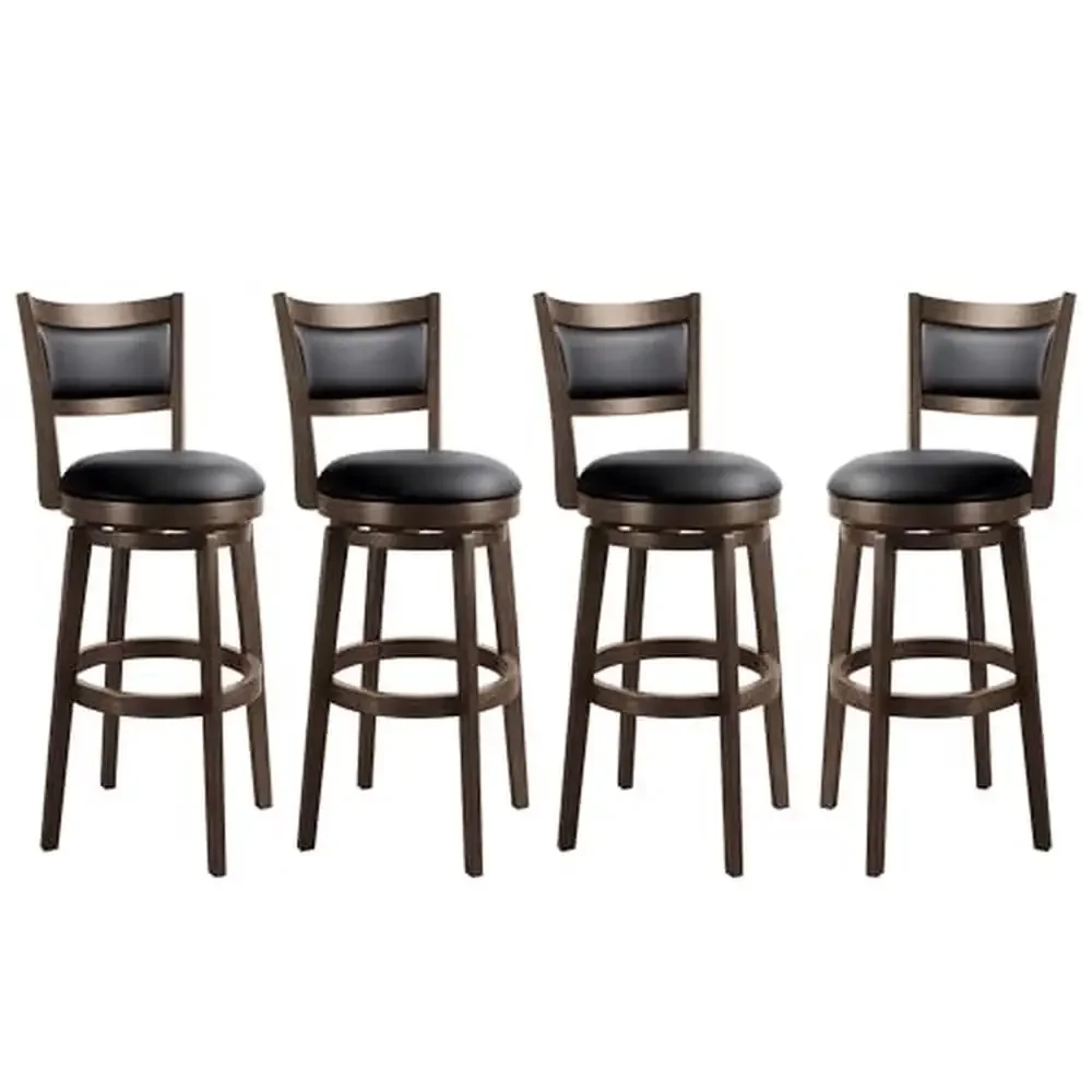 

Swivel Barstool Set of 4 High Back Counter Stools with Faux Leather Seat & Wood Footrest 30" Tall Bar Height Seating