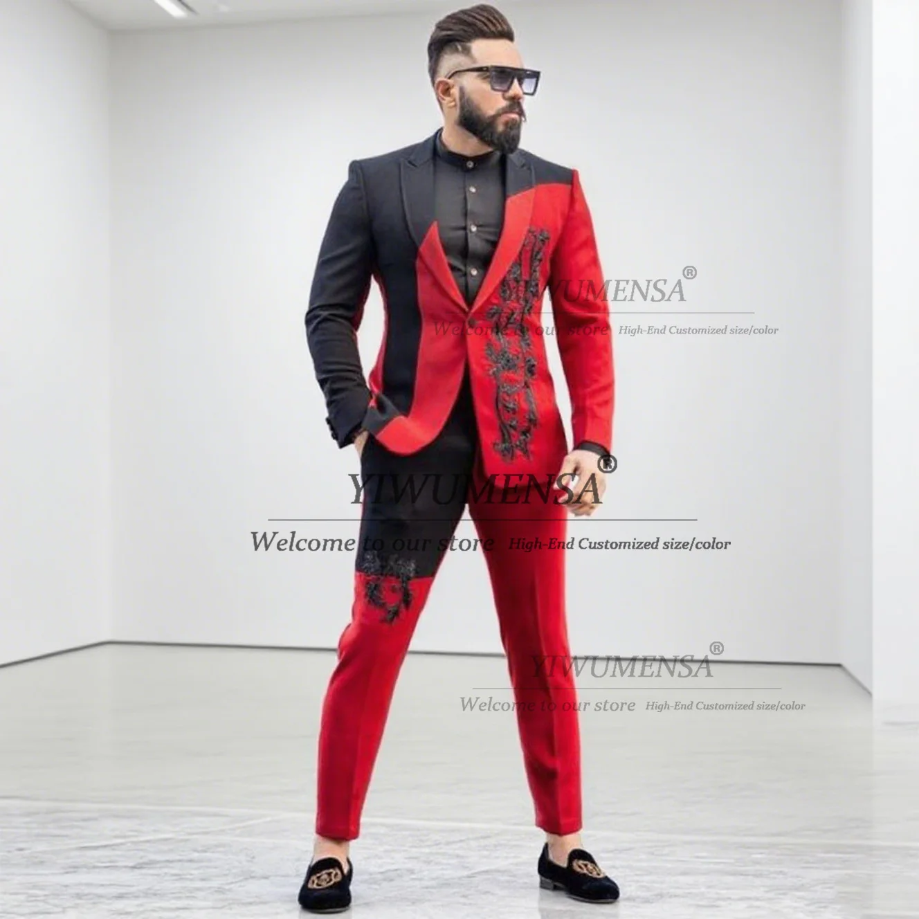 Abiti esclusivi in pizzo con perline da uomo Set da 2 pezzi Splicing Blazer da sposo a due colori Uomo personalizzato Banchetto Evning Party Smoking 2026