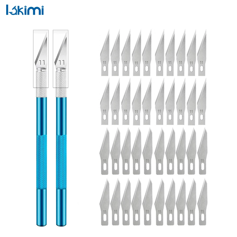 Metal Engraving Knife Kit Non-Slip + 40/10pcs #11 Blades Craft Cutter Knives for PCB Repair, Mobile Phone Hand Tools LK-AA12