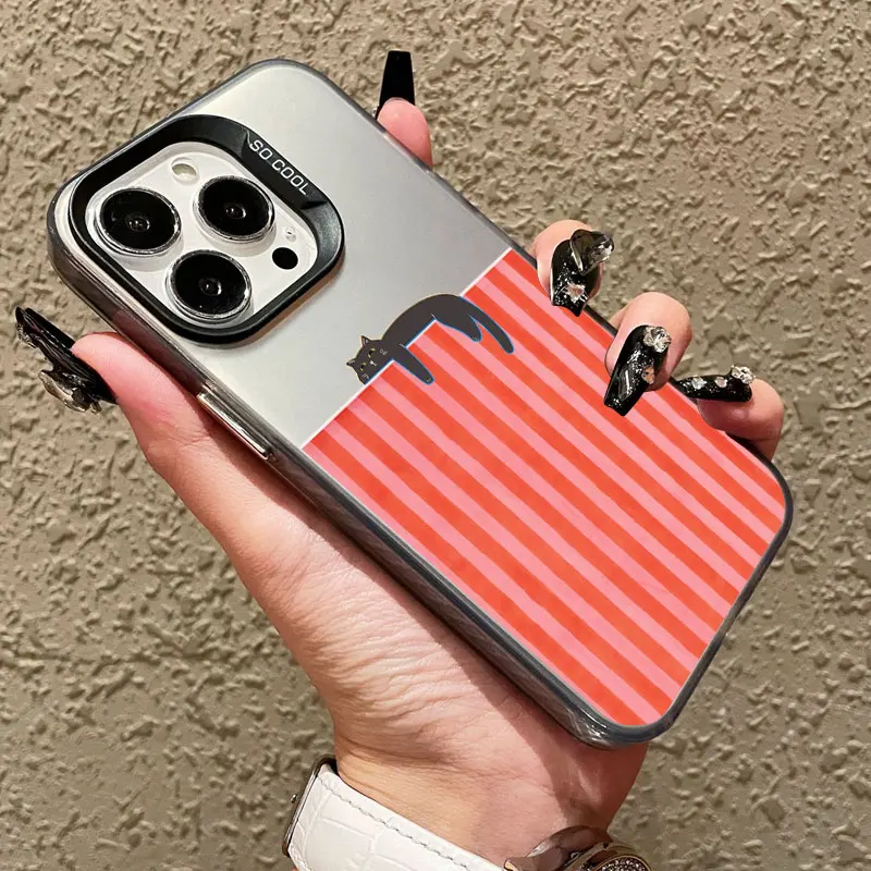 

Lovely Pattern Striped Cartoon Cat Laser Phone Case For iPhone 13 Mini 12 11 Pro Max 17 16 15 14 Pro Max Plus 17 Air Back Covers