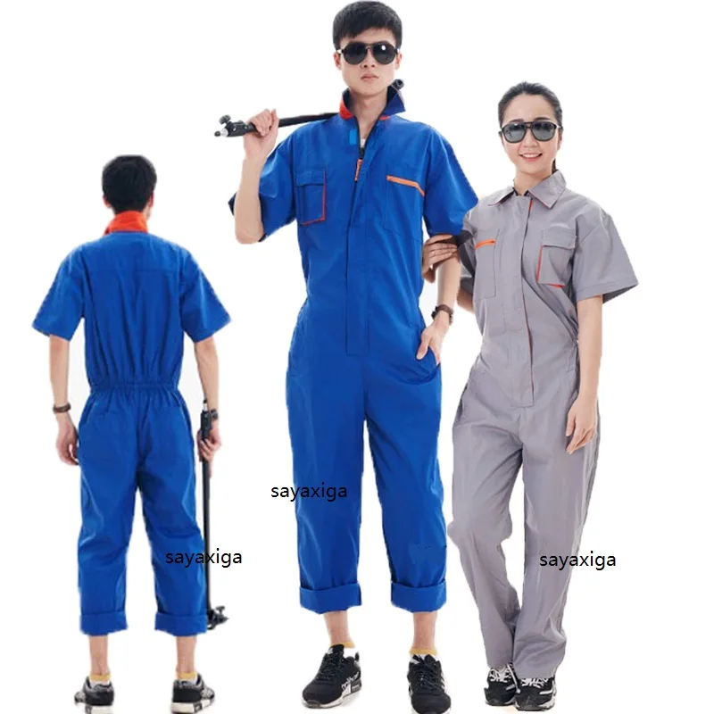 Summer Work Coveralls Short Sleeve multi pockets Protective Jumpsuit Overalls Repairman Car Workwear Uniforms Mechanical Rompers