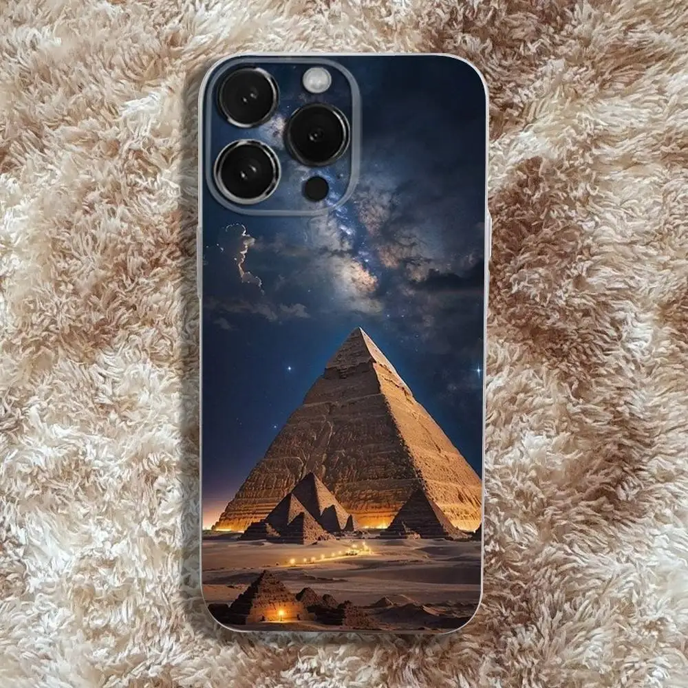 Etui na telefon z motywem egipskich piramid dla iPhone'a 17, 16, 15, 14, 13, 12, 11, Pro, Max, Plus, E, SE4, Air, Mini, przezroczyste.