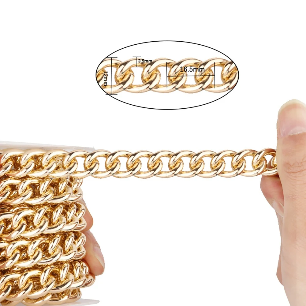 5M/Roll 12mm Width Aluminum Chains Rhodium Link Chain Necklace Color Link Chain for Punk Jewelry DIY Making - Gold